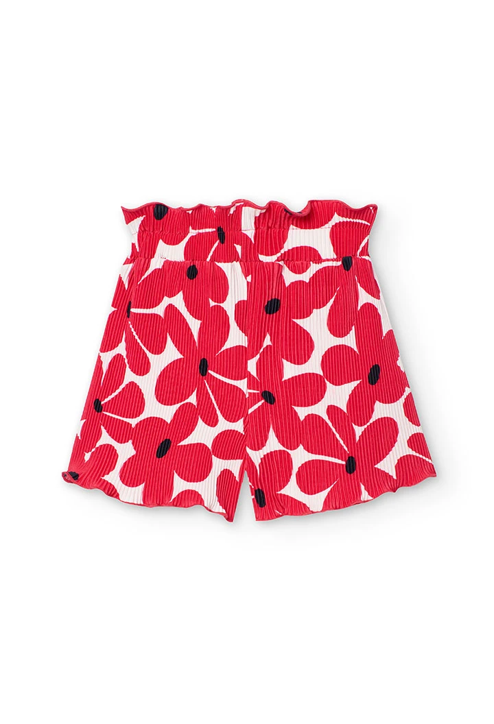 Bermuda in maglia per bambina con stampa di fiori rossi