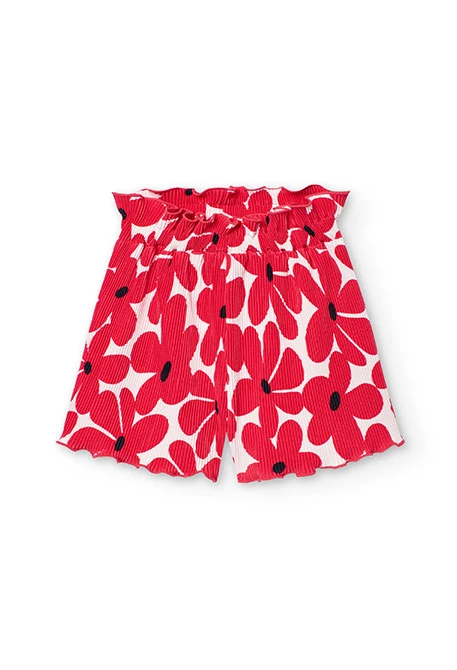 Girl\'s knitted shorts with red flower print