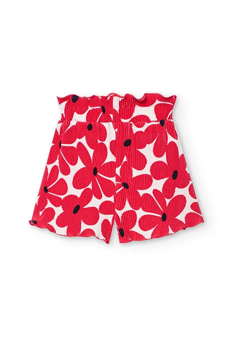 Girl\'s knitted shorts with red flower print
