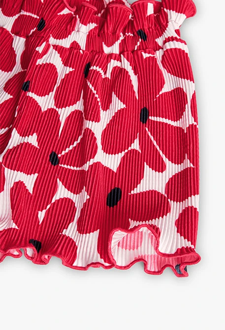 Girl\'s knitted shorts with red flower print