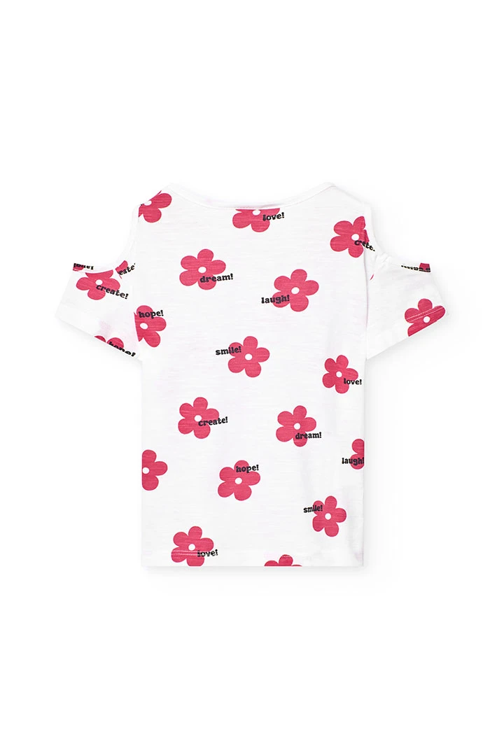T-shirt en tricot pour fille en couleur blanche avec imprimé de fleurs