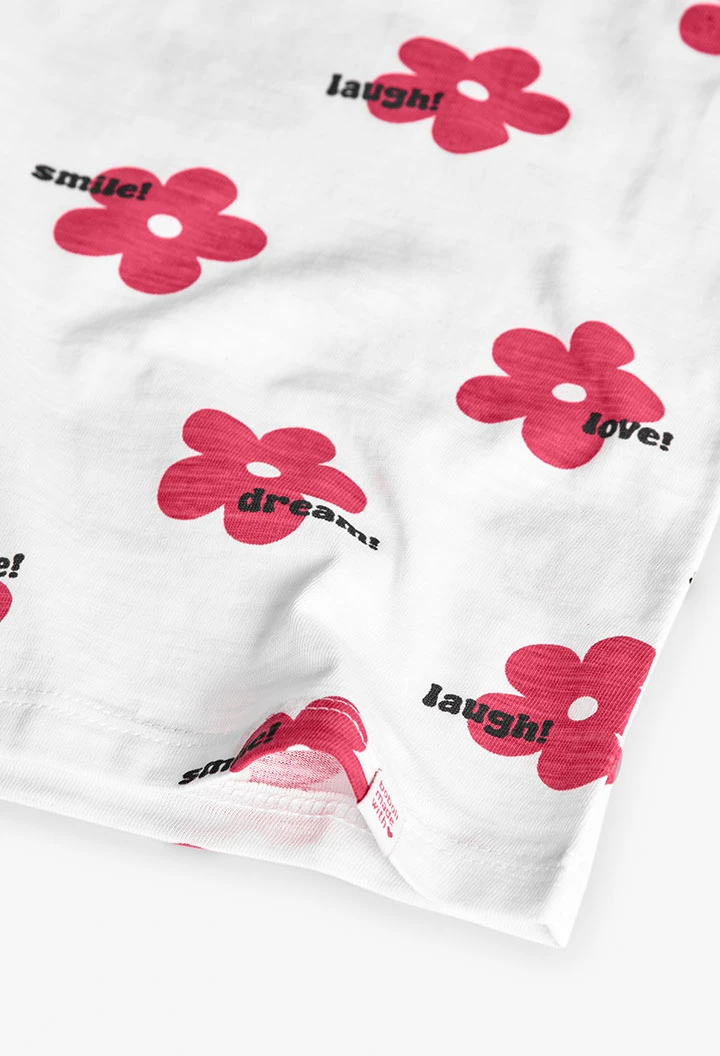T-shirt en tricot pour fille en couleur blanche avec imprimé de fleurs