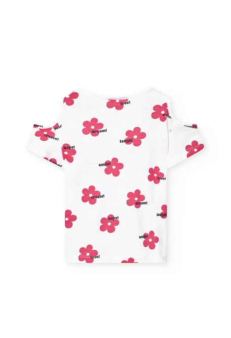 Camiseta de punto para niña en color blanco con estampado de flores
