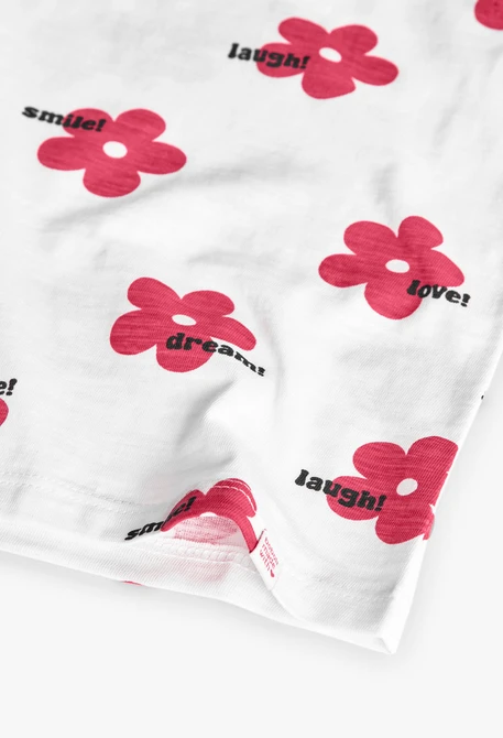 Camiseta de punto para niña en color blanco con estampado de flores