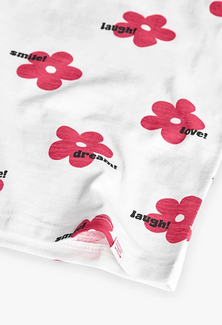 Camiseta de punto para niña en color blanco con estampado de flores