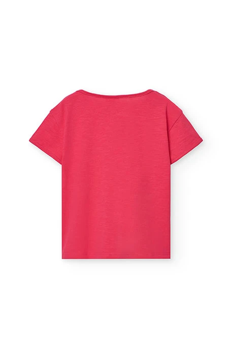 T-shirt en maille pour fille de couleur fraise avec motif.