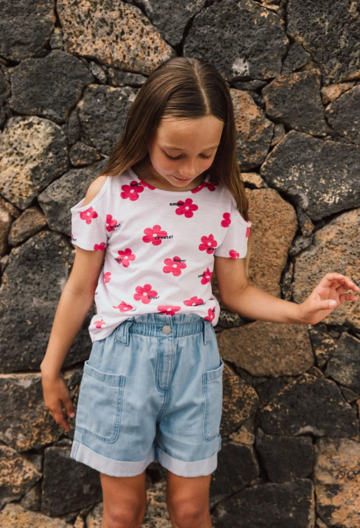 Bermuda in denim per bambina di colore blu.