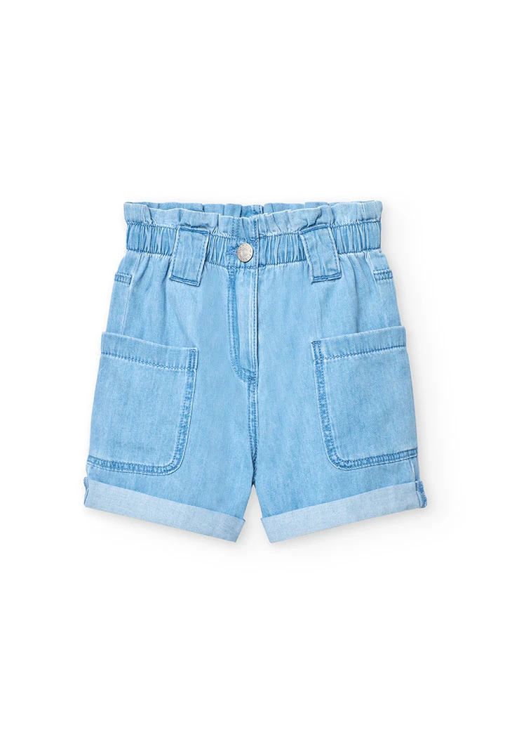 Bermuda in denim per bambina di colore blu.