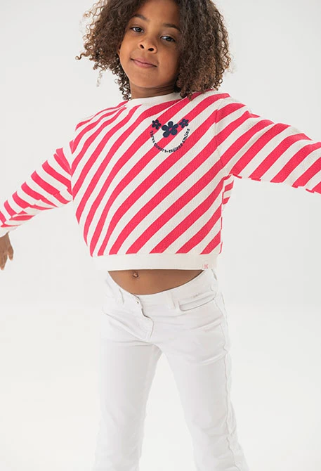 Felpa a maglia per bambina in colore rosso e bianco