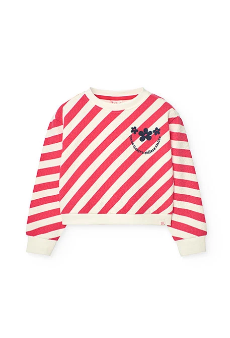 Sudadera de punto para niña en color rojo y blanco