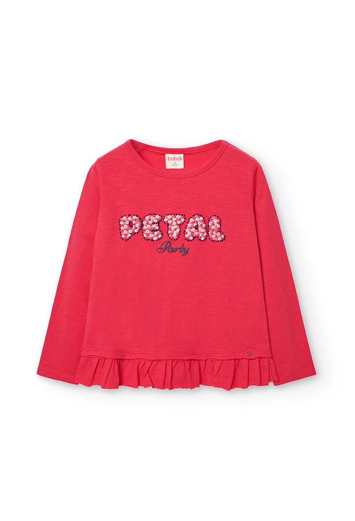 Maglietta in jersey fiammato per bambina colore fragola.