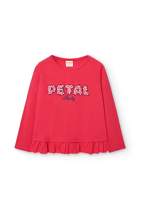 Camiseta de punto flamé para niña en color fresa
