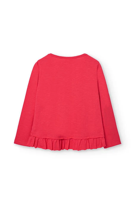 Camiseta de punto flamé para niña en color fresa