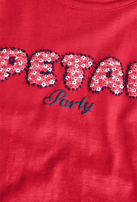Camiseta de punto flamé para niña en color fresa