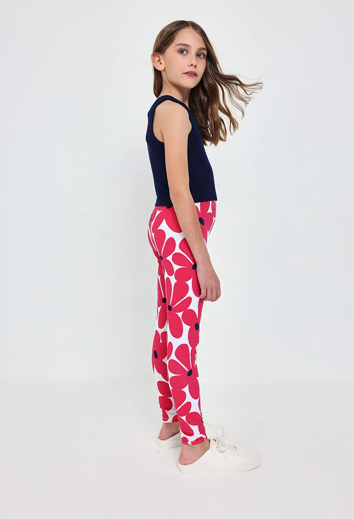 Leggings lavorati a maglia per bambina con stampa floreale