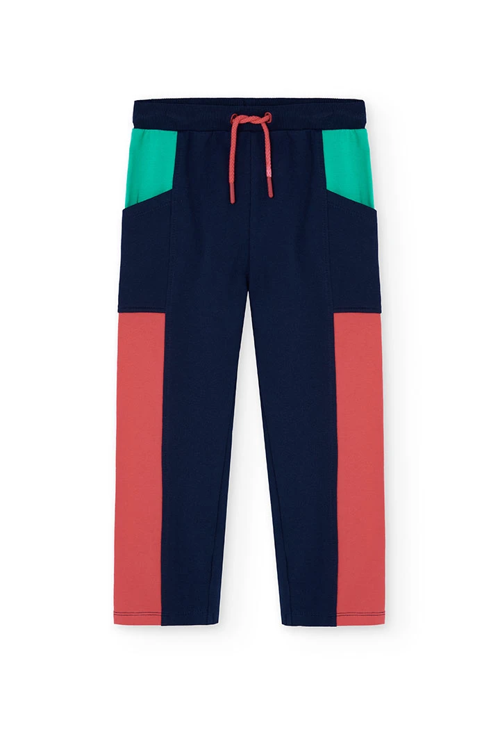 Pantalon fille en molleton color block