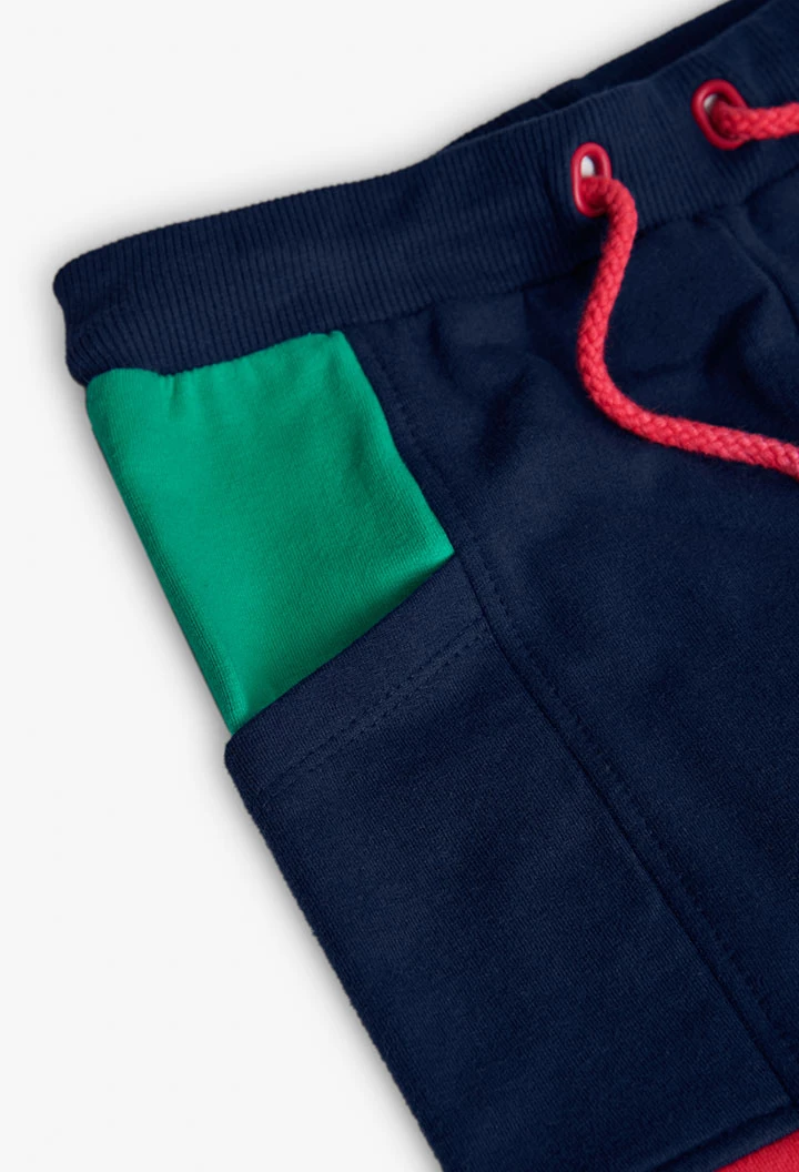 Pantaloni bambina in felpa color block