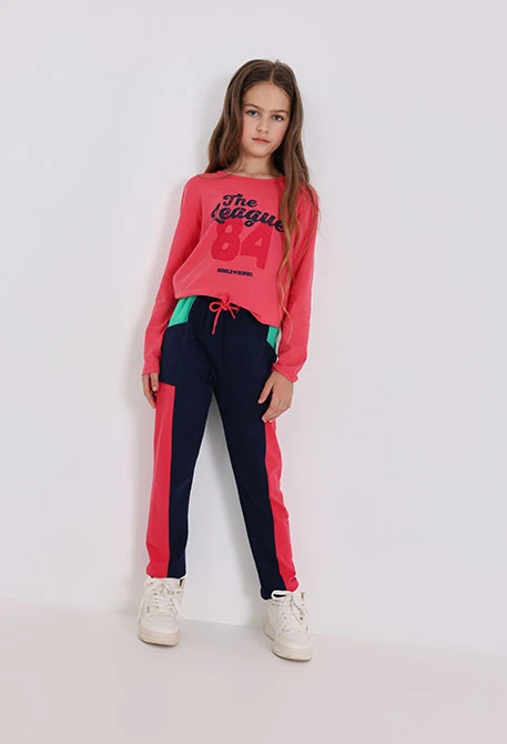 Pantalon fille en molleton color block