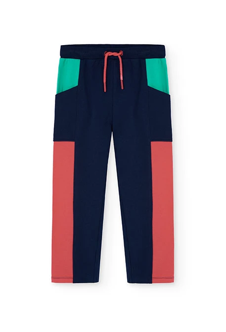 Pantaloni bambina in felpa color block
