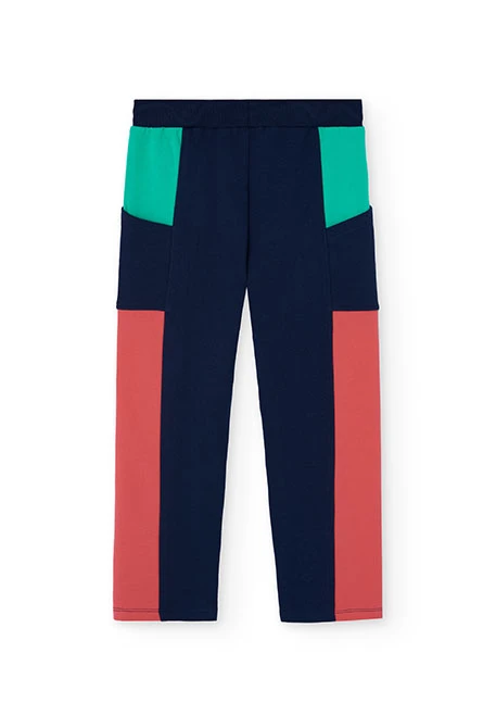 Pantaloni bambina in felpa color block