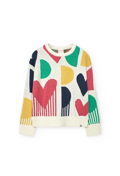 Weißer gemusterter Mädchenpullover