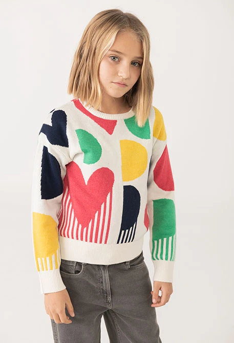 Pull fille blanc imprimé