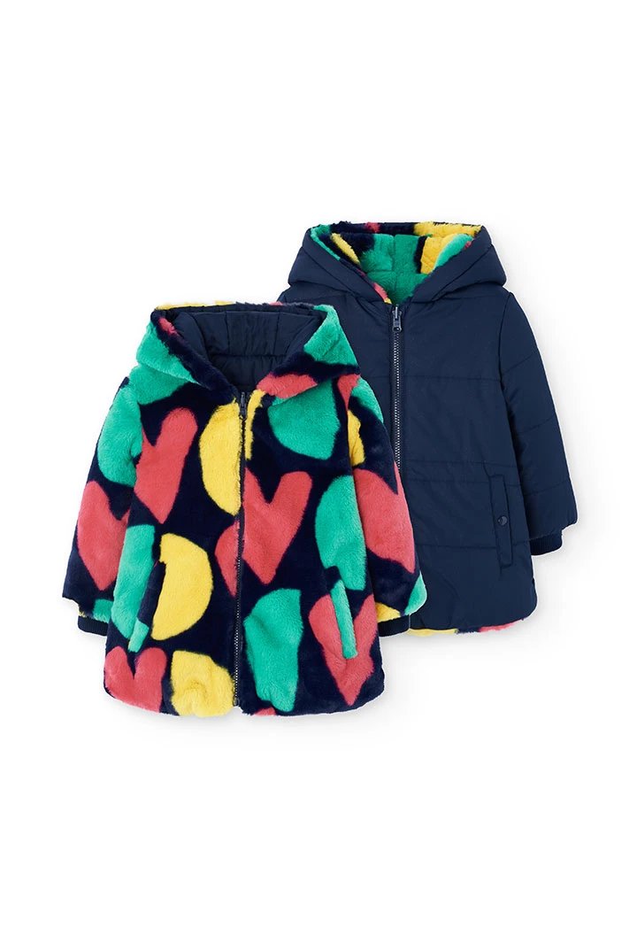 Parka reversível azul-marinho para menina