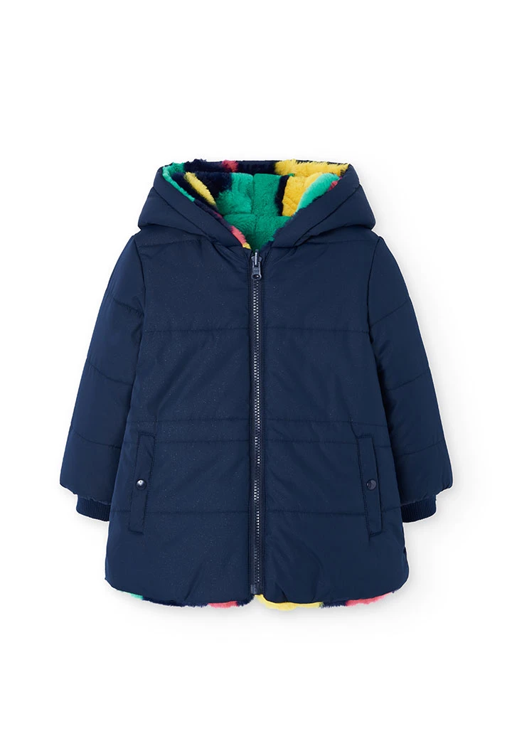 Parka reversível azul-marinho para menina