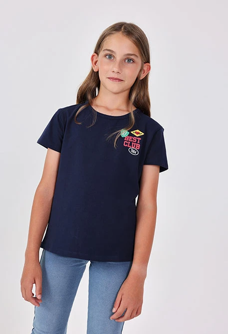 T-shirt fille en maille bleu marine