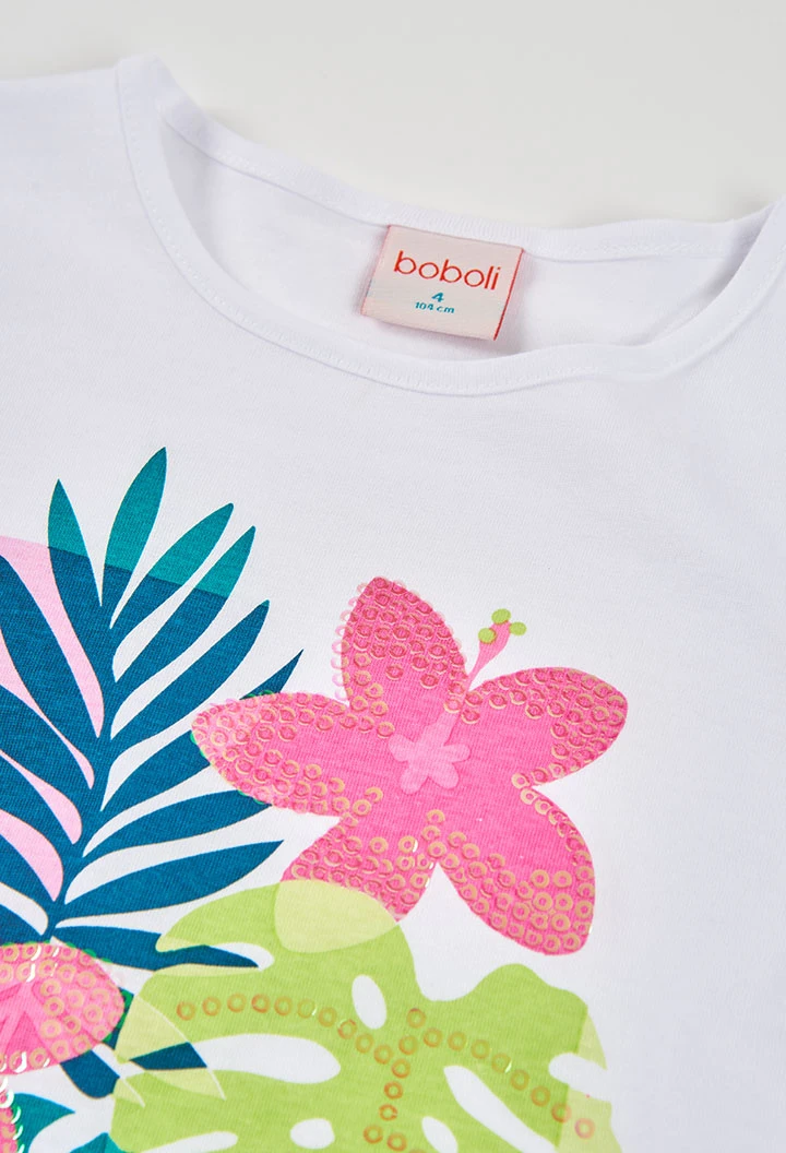 T-shirt fille manche longue coton blanc