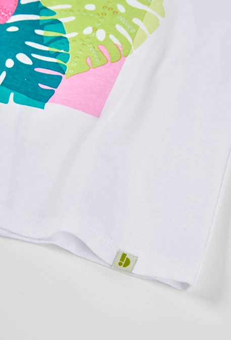 Mädchen T-Shirt aus weißem Baumwolljersey mit langen Ärmeln.