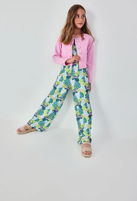 Cotton jumpsuit with leaf print