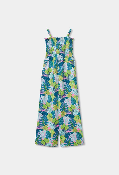 Cotton jumpsuit with leaf print