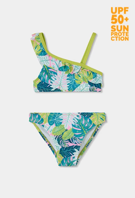Bikini mit tropischem Blattmuster UPF50+