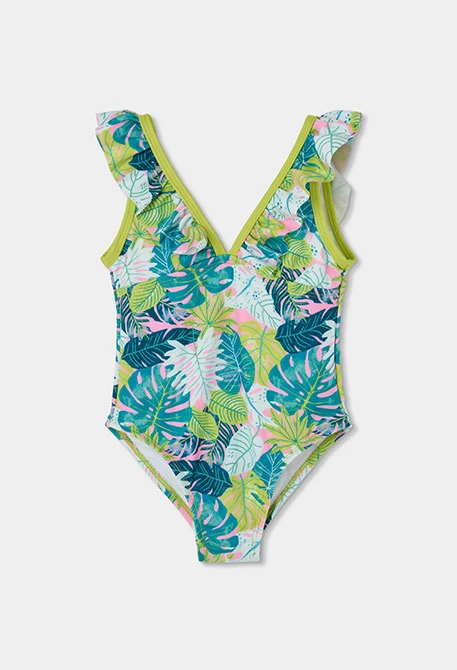Fato de banho menina estampado folhas