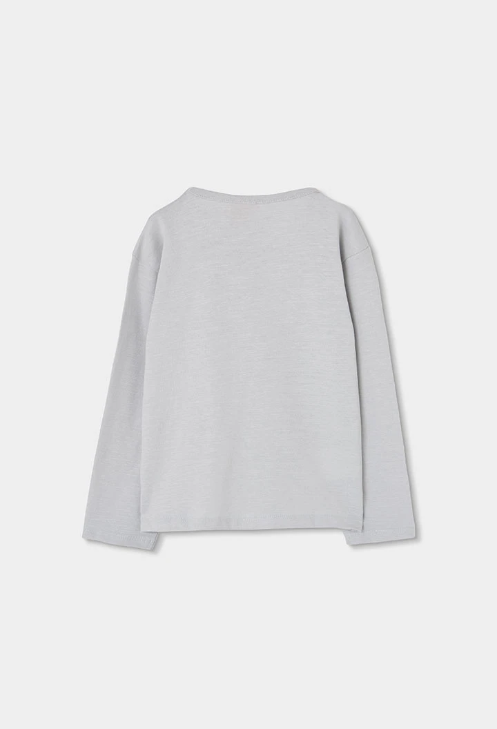 Girl\'s grey knitted T-shirt with embroidered flowers