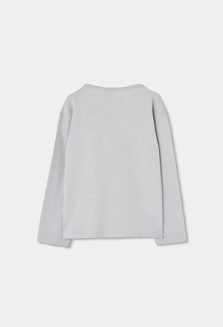 Girl\'s grey knitted T-shirt with embroidered flowers