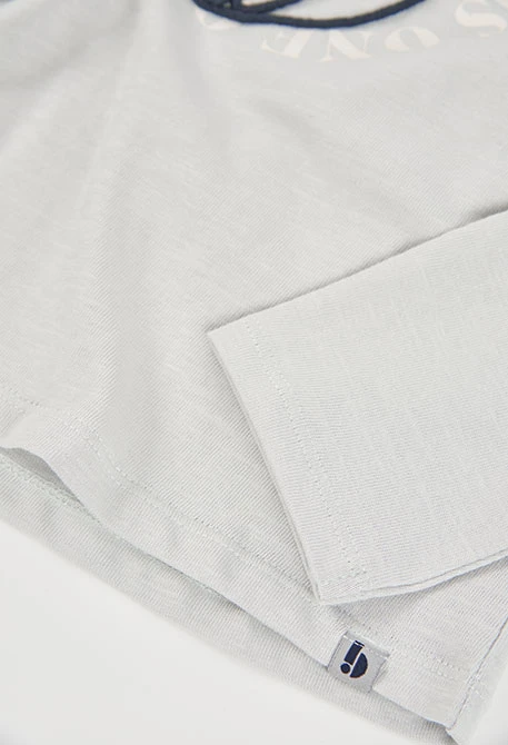 Camiseta punto niña gris con flores bordadas