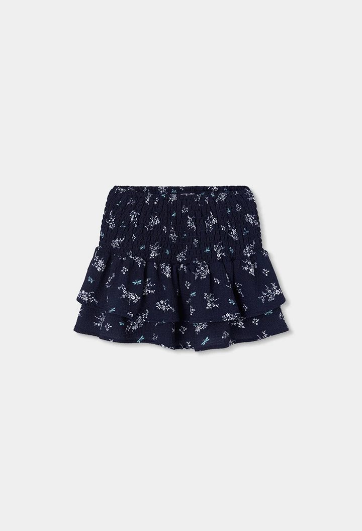 Faldilla blau marí estampat flors i libèl·lules