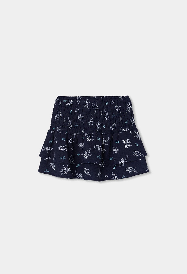Marineblauer Rock mit Blumen- und Libellenprint