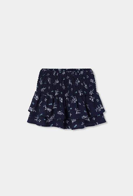 Navy blue skirt with floral and dragonfly print