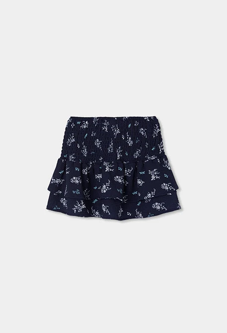 Falda azul marino estampado flores y libélulas