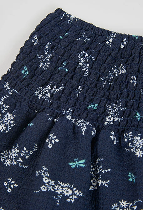 Falda azul marino estampado flores y libélulas