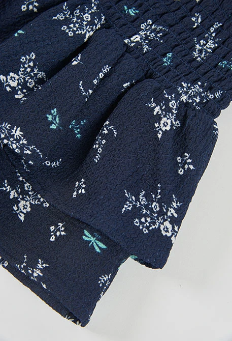 Falda azul marino estampado flores y libélulas