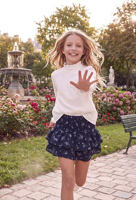 Navy blue skirt with floral and dragonfly print