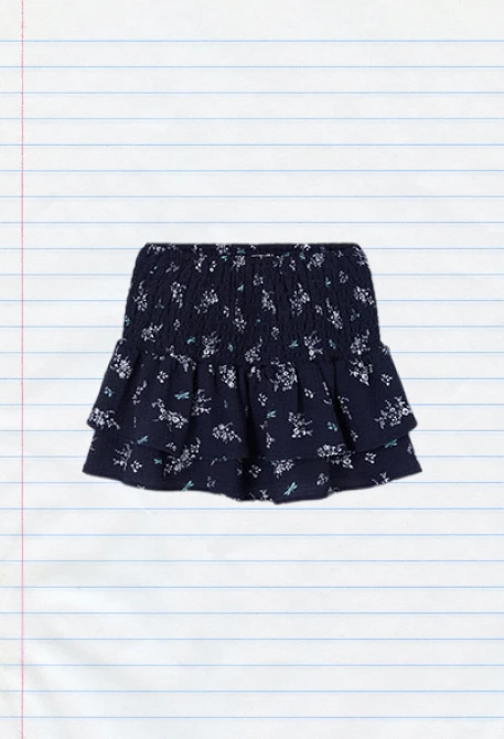 Navy blue skirt with floral and dragonfly print