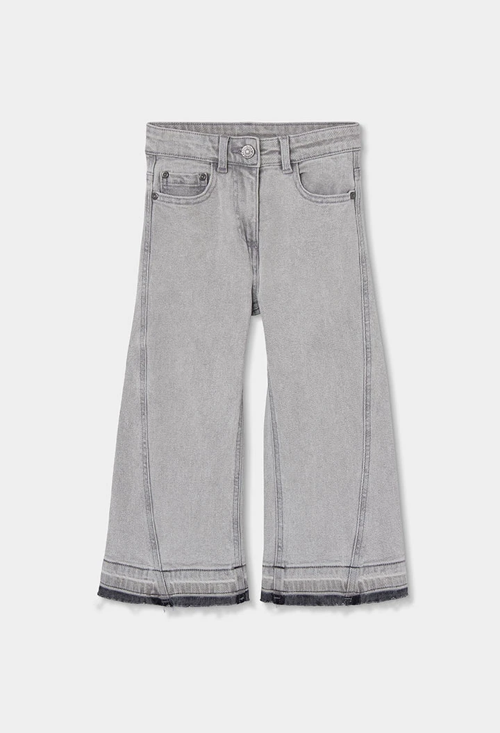 Pantalón denim niña gris wide leg