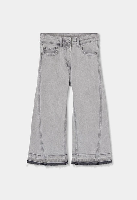 Pantalón denim niña gris wide leg