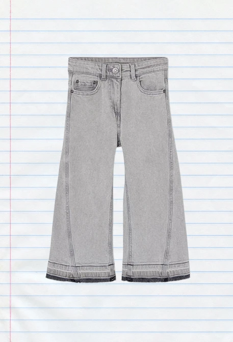 Grey wide leg denim trousers for girls