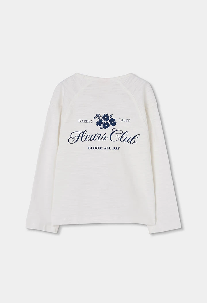 Camiseta punto niña blanca estampado "Fleurs club"